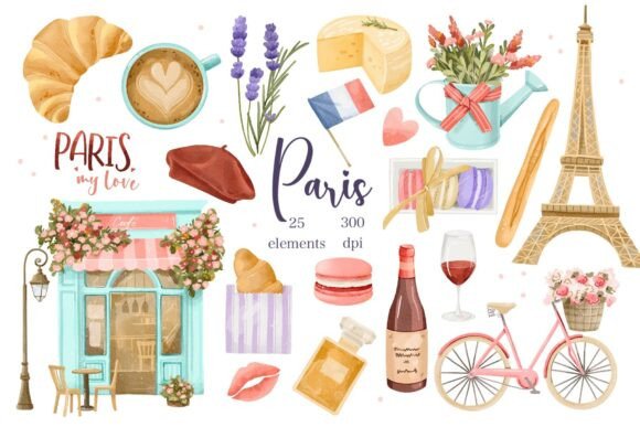 Download Watercolor Paris Love Clipart Set - Paris Collection