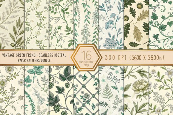 Download Vintage Green French Digital Paper Bundl - French digital paper Collection